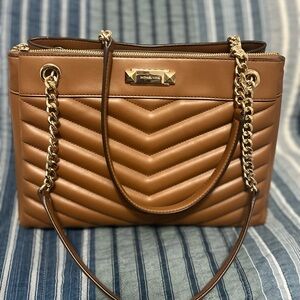 Michael Kors Brown Chevron Quilted Shoulder Bag